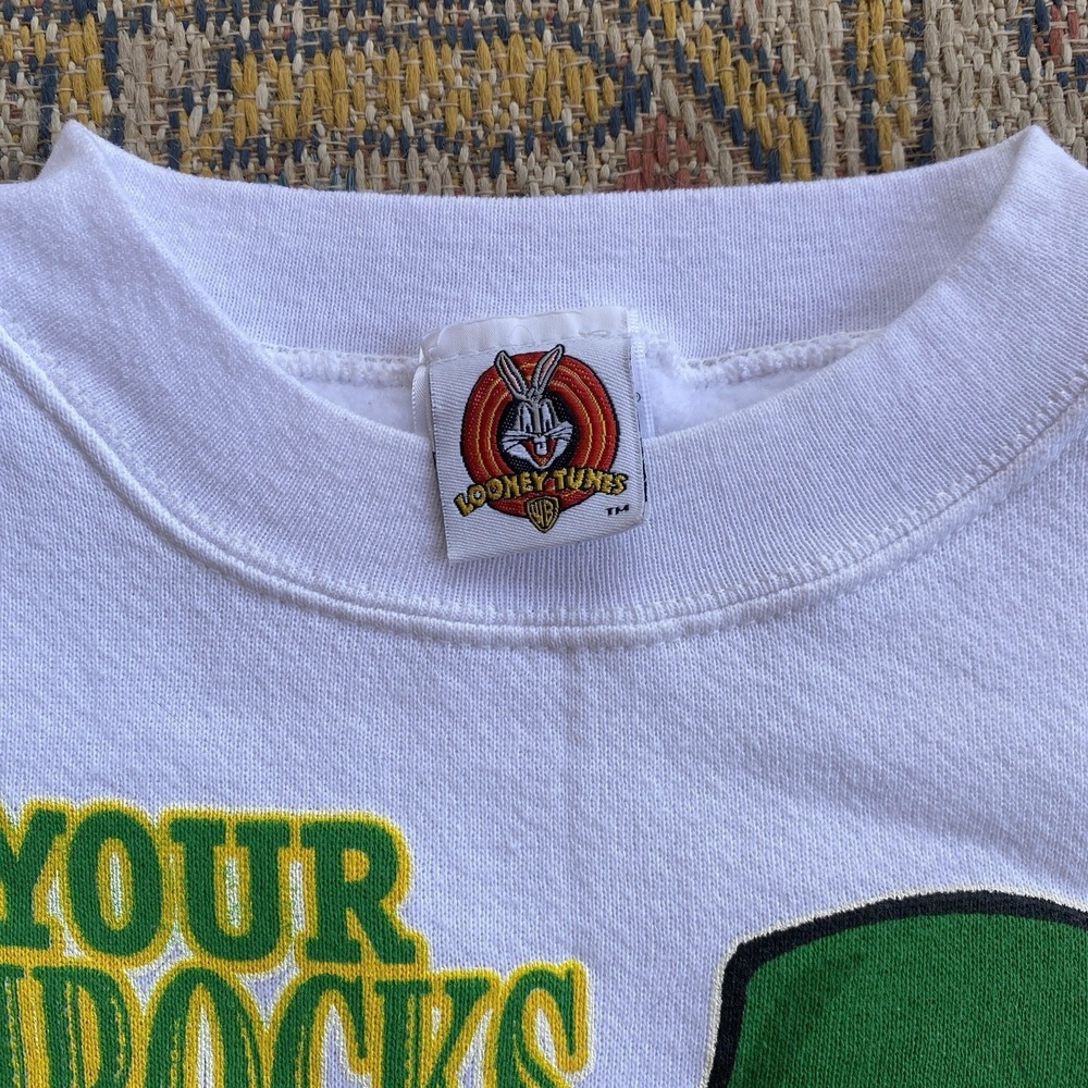 Vintage 1997 Warner Bros Taz I'm Lucky St. Patricks Pullover Crew Size Large 90s - Picture 4 of 9